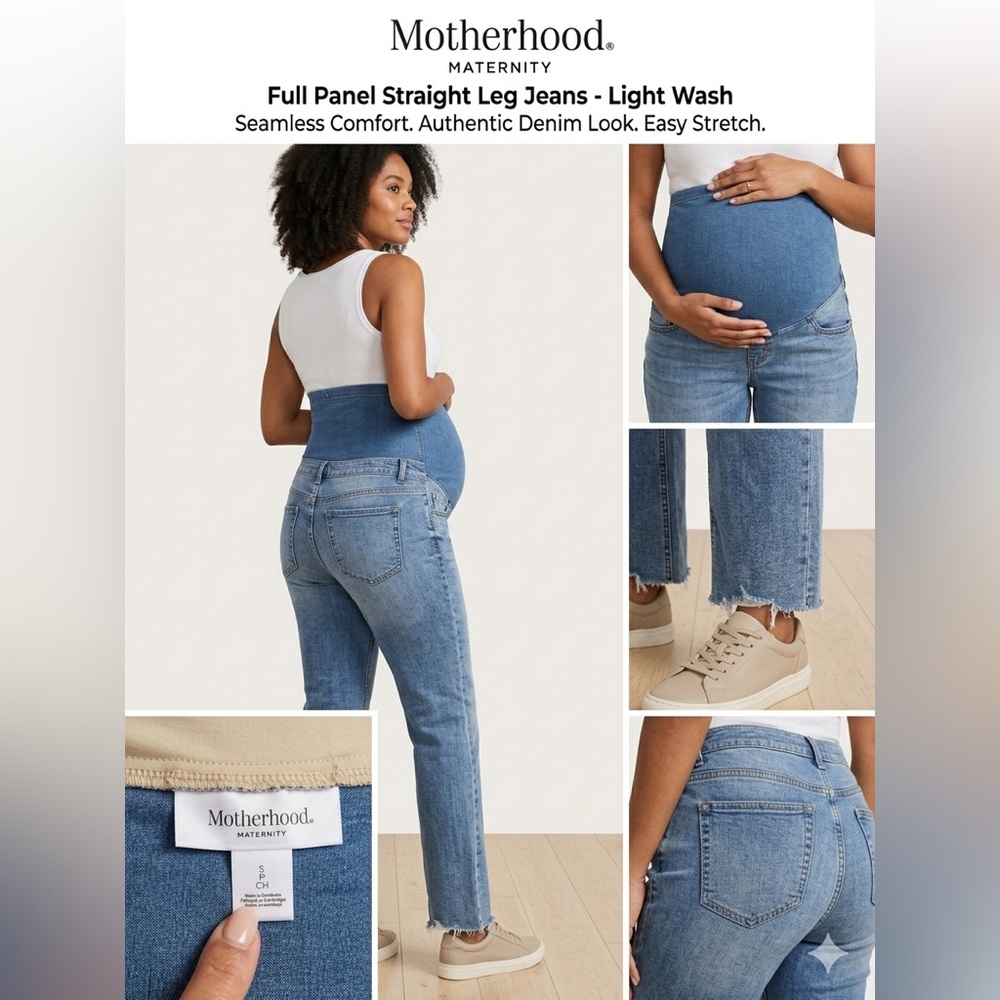 Motherhood Blue High-Rise Maternity Jeans with Beige Support Panel